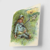 リトルボーイブルー子供部屋ライム スクエア壁時計 (傾斜)