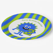 リトルボーイモンスターセカンドバースデーブルーグリーンストライプズ ペーパープレート (アングル)