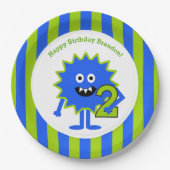 リトルボーイモンスターセカンドバースデーブルーグリーンストライプズ ペーパープレート (正面)