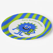 リトルボーイモンスターファースト誕生日ブルーグリーンストライプズ ペーパープレート (アングル)