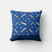 リトルボーイレーシングカーの水色パターン青 クッション (正面)