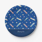 リトルボーイレーシングカーの水色パターン青 ペーパープレート (正面)