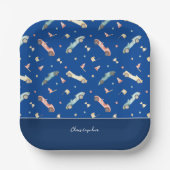 リトルボーイレーシングカーの水色パターン青 ペーパープレート (正面)