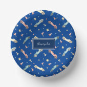 リトルボーイレーシングカーの水色パターン青 ペーパーボウル (正面)