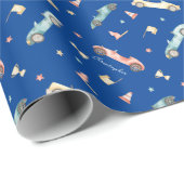 リトルボーイレーシングカーの水色パターン青 ラッピングペーパー (ロールコーナー)