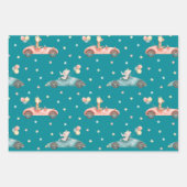 リトルボーイレーシングカー水の色パターン誕生日 ラッピングペーパーシート (正面3)