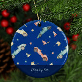 リトルボーイレーシングカー水色ブルークリスマス セラミックオーナメント