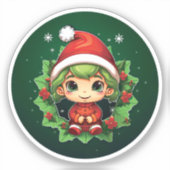 リトルボーイ小妖精や小人クリスマス魔法 シール (正面)