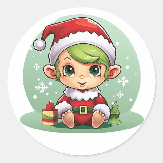 リトルボーイ小妖精や小人クリスマス魔法 ラウンドシール (正面)