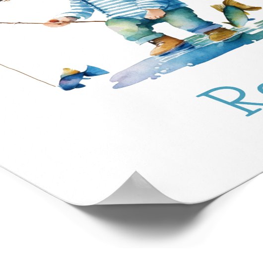 リトルボーイ魚釣りイラストレーション パーソナライズされた ポスター (角)