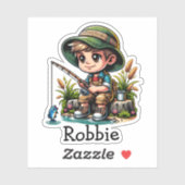 リトルボーイ魚釣り漫画パーソナライズされた シール (シート)