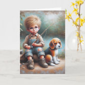 リトルボーイ魚釣り誕生日 カード (黄色い花)