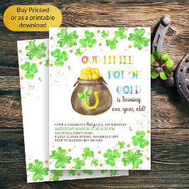 リトルポットの金ゴールドラッキーシャムロック1st誕生日 招待状