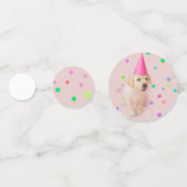 リトルポーズイエロー・ラブラドール・レトリーバーの子犬ピンクの誕生日 コンフェッティ (正面)