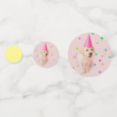 リトルポーズイエロー・ラブラドール・レトリーバーの子犬ピンクの誕生日 コンフェッティ (裏面)