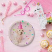 リトルポーズイエロー・ラブラドール・レトリーバー子犬ピンクの誕生日 ペーパープレート (パーティー)