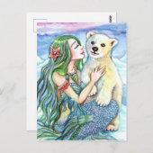 リトルポーラベアベビー – マーメイドアート ポストカード (正面/裏面)