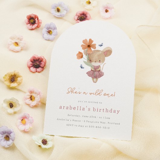 リトルマウスワイルドワンボホワイルドフラワー1st誕生日 招待状