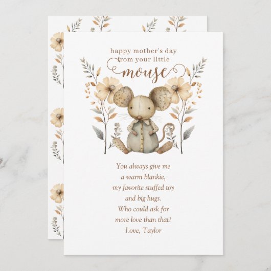リトルマウス最初の母の日のグリーティングカード 招待状 (正面/裏面)