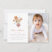 リトルマウス ワイルドワンフラワー フォト 1歳誕生日 招待状 (正面)