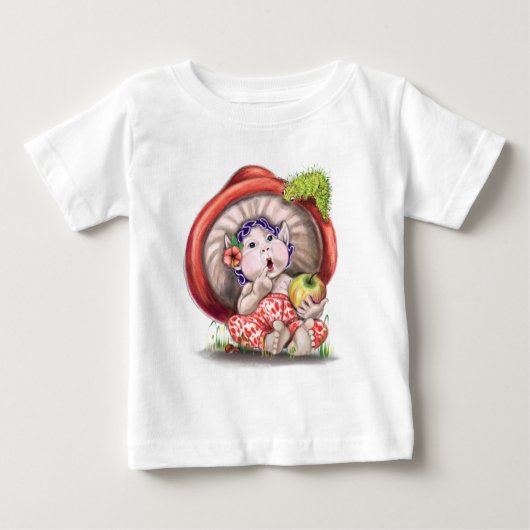 リトルマッシュルームとキャタピラーベビーTシャツ ベビーTシャツ (正面)