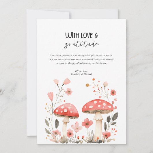 リトルマッシュルームワイルドフラワーベイビーシャワーありがとう 招待状 (正面)