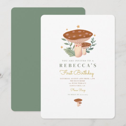 リトルマッシュルーム ファーストバースデー 招待状 (正面/裏面)