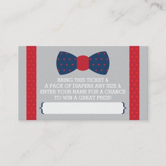 リトルマンおむつラッフルチケット、ネイビーブルー、赤 エンクロージャーカード (正面)