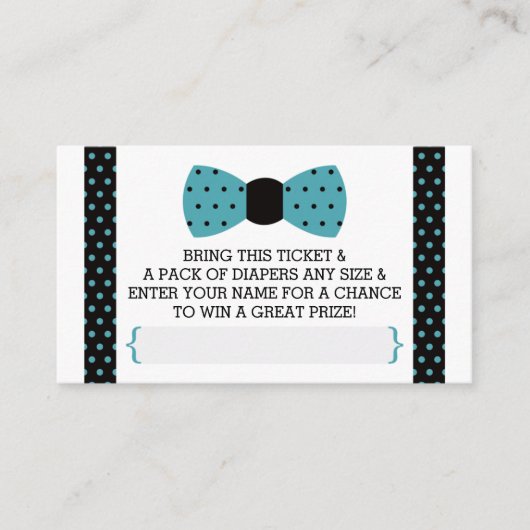 リトルマンオムツラッフルチケット、ティール(緑がかった色)、ブラック エンクロージャーカード (正面)