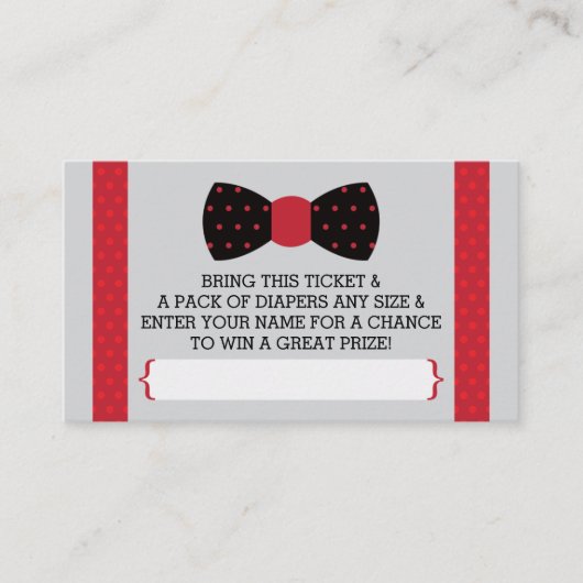 リトルマンオムツラッフルチケット、黒、赤 エンクロージャーカード (正面)