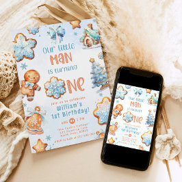 リトルマンクリスマスブルークッキー1st誕生日 招待状