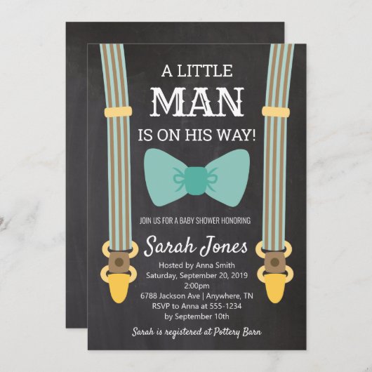 リトルマンサスペンダーズベビーシャワーボーイベビーシャワー 招待状 (正面/裏面)