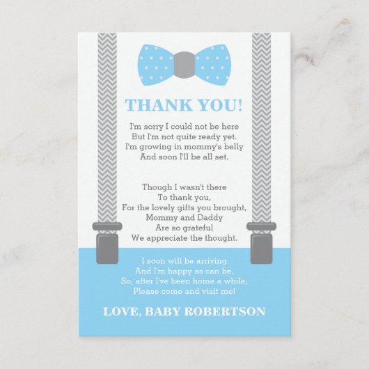 リトルマンサンキューカード、ベビーブルー、グレー サンキューカード (正面)
