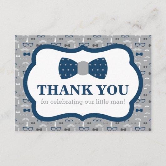 リトルマンサンキューカード、ボウタイ、ネイビー、グレー サンキューカード (正面)