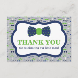リトルマンサンキューカード、蝶ネクタイ、青、緑 サンキューカード