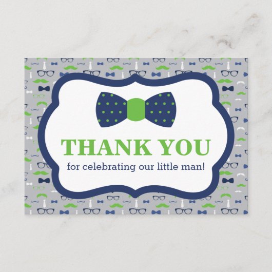 リトルマンサンキューカード、蝶ネクタイ、青、緑 サンキューカード (正面)