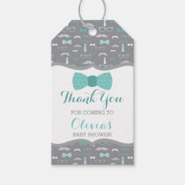 リトルマンサンキューラベル、ティール（緑がかった色）、グレー、ボウタイ ギフトタグ