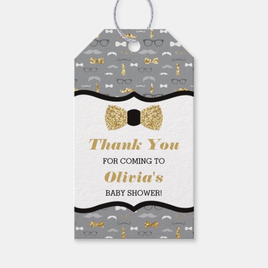 リトルマンサンキューラベル、フェイクグリッター、ボウタイ ギフトタグ (正面)