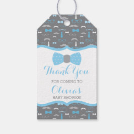 リトルマンサンキューラベル、ブルー、グレー、ボウタイ ギフトタグ