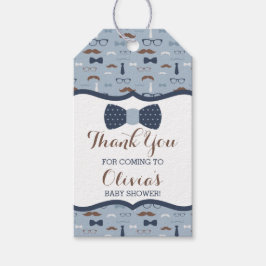 リトルマンサンキューラベル、ブルー、ブラウン、ボウタイ ギフトタグ