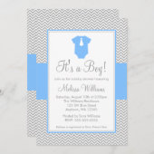 リトルマンシェブロングレーブルーベビーシャワー 招待状 (正面/裏面)
