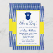 リトルマンシェブロンネービーブルーイエローベビーシャワー 招待状 (正面/裏面)