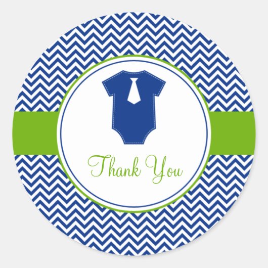 リトルマンシェブロンブルーグリーンベビーシャワー ラウンドシール (正面)