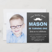 リトルマンチョークボードムスタッシュ1st誕生日パーティー 招待状 (正面)