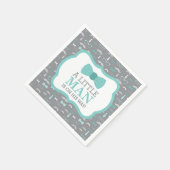 リトルマンナプキン、ターコイズとグレー スタンダードカクテルナプキン (角)