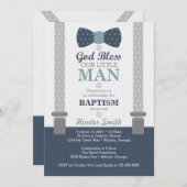 リトルマンバプテスマ招待状、ネイビーブルー、グレー 招待状 (正面/裏面)