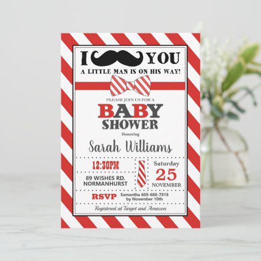 リトルマンヒュースティッシュベビーシャワー男の赤ちゃん 招待状 (スタンド正面)