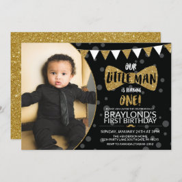 リトルマンブラック&金ゴールドフォト招待状 招待状