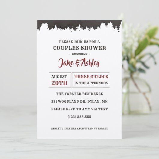 リトルマンプレイドウッドランドカップルシャワー招待状 招待状 (スタンド正面)