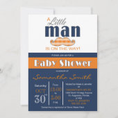 リトルマンベイビーシャワーネイビーブルーとオレンジ 招待状 (正面)